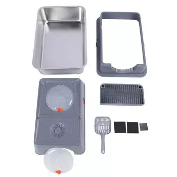 Закрытый кошачий туалет из нержавеющей стали, очень большой, с защитой от брызг, с верхним входом и высокими бортами, металлический кошачий туалет темно серый