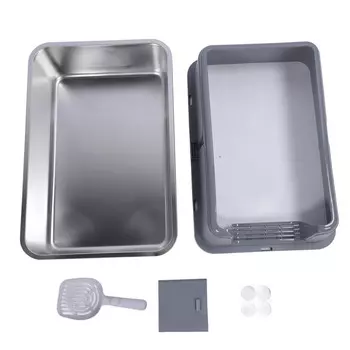 Закрытый кошачий туалет из нержавеющей стали с верхним входом и защитой от брызг, очень большой металлический кошачий туалет серый