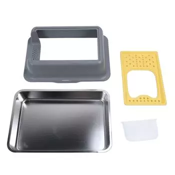 Закрытый кошачий туалет из нержавеющей стали с защитой от протечек, с фронтальным и верхним входом, с высокими бортами серый