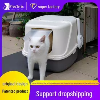 Закрытый лоток для кошачьего туалета с откидной крышкой, функцией дезодорирования и совком для мусора, брызгозащищенный и большого размера для легкой очистки Cat litter box