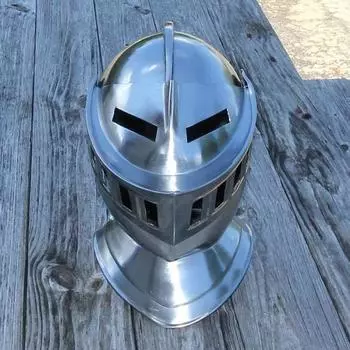 Закрытый рыцарский шлем эпохи Возрождения - полированная сталь 18-го калибра, реплика костюма середины века, доспехи шлема