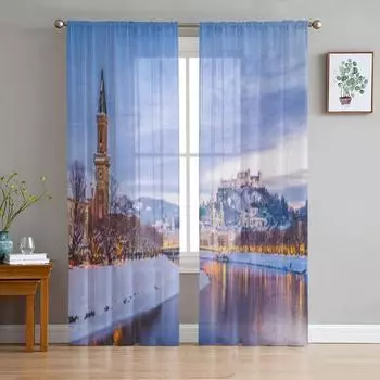 Зальцбургский живописный вид на Зальцбург, шифоновые прозрачные шторы для гостиной, спальни, оконные занавески, вуали, тюль Cortinas 135W x 114H(cm)