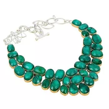 Замбийский изумрудный драгоценный камень, колье ручной работы из стерлингового серебра 925 пробы, серебряное ожерелье с штампованным драгоценным камнем 925 пробы, натуральный изумруд, подарок для нее 18 зелёный