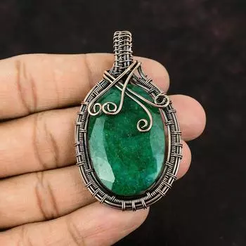 Замбийский изумрудный медный кулон, обернутый медной проволокой, медный изумруд, ювелирное изделие ручной работы, кулон для нее, подарок для матери, ювелирные изделия из драгоценных камней