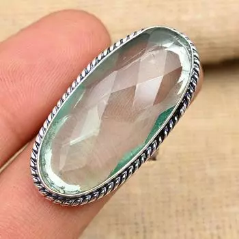 Замечательное кольцо из стерлингового серебра 925 пробы с драгоценным камнем аква-апатит ручной работы 4 зелёный