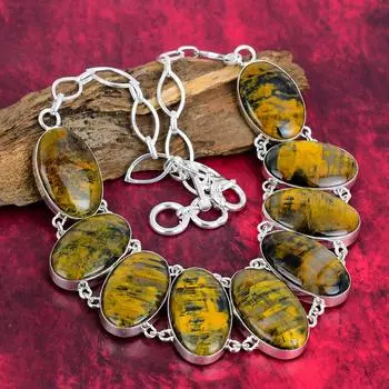 Замечательное ожерелье из неллита, ювелирные изделия ручной работы из драгоценного камня, регулируемое ожерелье-цепочка из стерлингового серебра 925 пробы, подарок для женщин Adjustable with 18 inches жёлтый