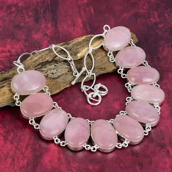 Замечательное ожерелье из стерлингового серебра 925 пробы с розовым кварцем и регулируемой цепочкой, ювелирное ожерелье ручной работы из драгоценных камней Adjustable with 18 inches розовый