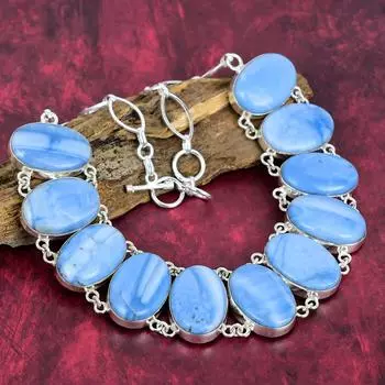 Замечательное ожерелье Owyhee Opal из стерлингового серебра 25 пробы с регулируемой цепочкой, роскошное ювелирное ожерелье ручной работы с драгоценными камнями Adjustable with 18 inches синий