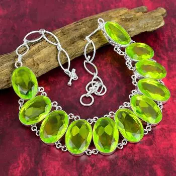 Замечательное ожерелье с граненым лимонным топазом, ожерелье из стерлингового серебра 925 пробы, ювелирное ожерелье ручной работы с драгоценными камнями Adjustable with 18 inches зелёный