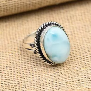 Замечательное ювелирное кольцо ручной работы из стерлингового серебра 925 пробы с драгоценным камнем Ларимар 4 синий