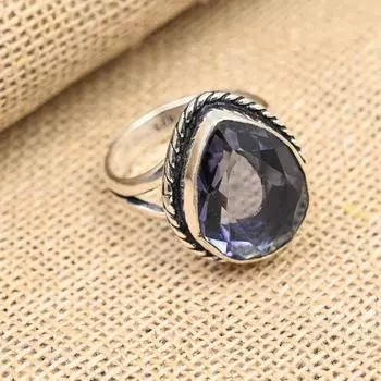 Замечательное ювелирное кольцо ручной работы из стерлингового серебра 925 пробы с драгоценным камнем иолитом 4 синий