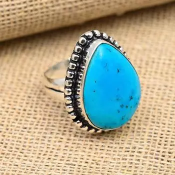 Замечательное ювелирное кольцо ручной работы из стерлингового серебра 925 пробы Спящая красавица с бирюзой и драгоценным камнем 4 синий