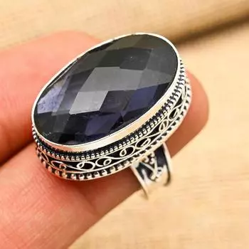 Замечательное ювелирное кольцо ручной работы из стерлингового серебра 925 пробы с иолитом на День Благодарения 4 синий