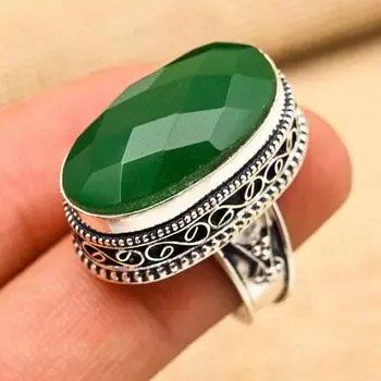 Замечательное ювелирное кольцо ручной работы из стерлингового серебра 925 пробы с зеленым ониксом и драгоценным камнем 4 зелёный