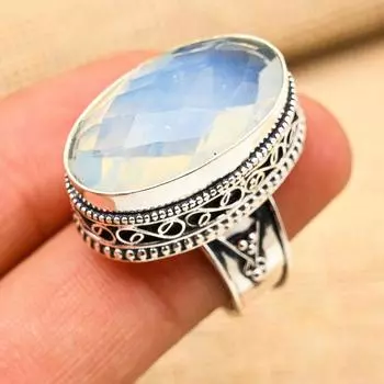Замечательное ювелирное кольцо ручной работы из стерлингового серебра 925 пробы с молочным опалом и драгоценным камнем 4 белый