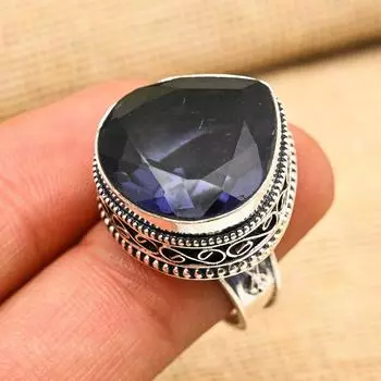 Замечательное ювелирное кольцо ручной работы из стерлингового серебра 925 пробы с иолитом на День Благодарения 4 синий