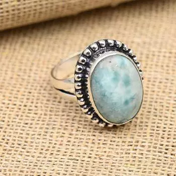 Замечательное ювелирное кольцо ручной работы из стерлингового серебра 925 пробы с драгоценным камнем Ларимар 4 синий