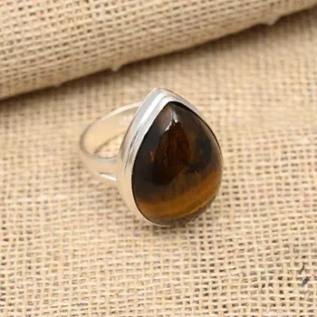 Замечательное ювелирное кольцо ручной работы из стерлингового серебра 925 пробы с драгоценным камнем «Тигровый глаз» 4 жёлтый