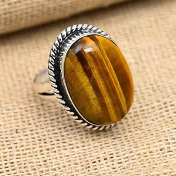 Замечательное ювелирное кольцо ручной работы из стерлингового серебра 925 пробы с драгоценным камнем тигровый глаз 4 жёлтый