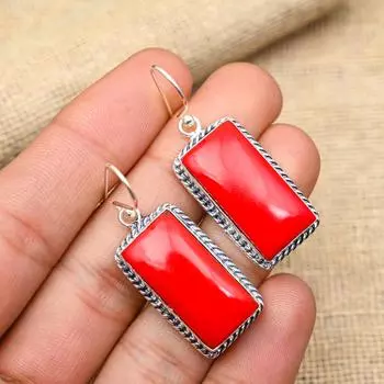 Замечательные серьги из стерлингового серебра 925 пробы с драгоценным камнем из красного коралла ручной работы для женщин 2 Inches красный