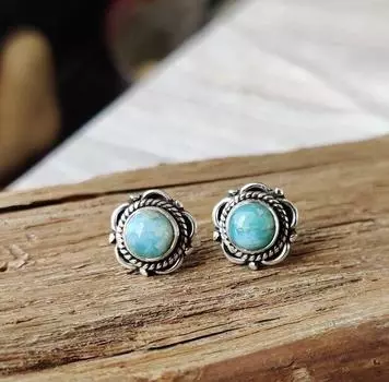 Замечательные серьги ручной работы из стерлингового серебра 925 пробы с драгоценным камнем Ларимар синий