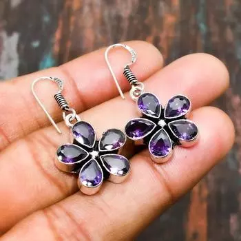 Замечательные ювелирные серьги ручной работы из стерлингового серебра 925 пробы с аметистом и драгоценными камнями 1.32 Inches синий