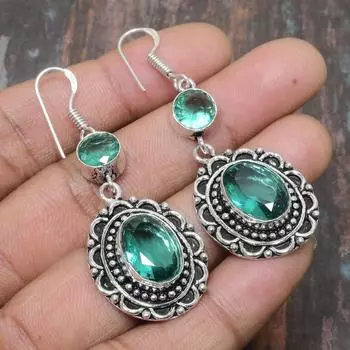 Замечательные ювелирные серьги ручной работы из стерлингового серебра 925 пробы с аква-апатитом 2.36 Inches зелёный