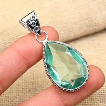 Замечательный Аква Апатит Драгоценный Камень Ручной Работы Твердый Стерлингового Серебра 925 Ювелирный Подвеска Для Свадебного Подарка 2 Inches синий