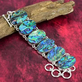 Замечательный браслет из ракушки морского ушка, браслет из стерлингового серебра 925 пробы, ювелирные изделия из настоящих драгоценных камней, браслет-цепочка, подарок для сестры, удивительные ювелирные изделия ручной работы 8 Inches With Adjustable синий