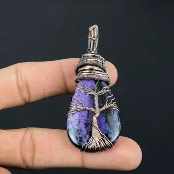 Замечательный чароит драгоценный камень ручной работы из чистой медной проволоки обернуть женщин ювелирные изделия кулон 2.56 Inches фиолетовый