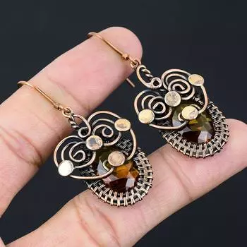 Замечательный цитрин, драгоценный камень, серьги ручной работы из чистой медной проволоки, обернутые ювелирными изделиями 2.56 Inches жёлтый