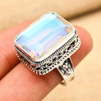 Замечательный драгоценный камень мистический топаз ручной работы из твердого серебра 925 пробы, ювелирные изделия в виде кольца 4 белый