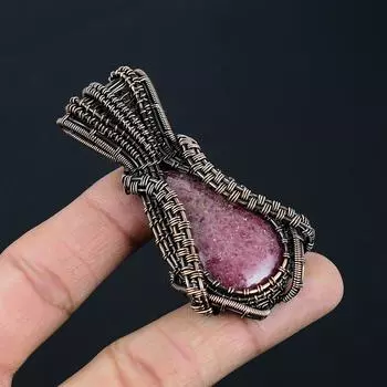 Замечательный драгоценный камень родонит ручной работы из медной проволоки, ювелирный кулон для женщин 2.80 inches розовый