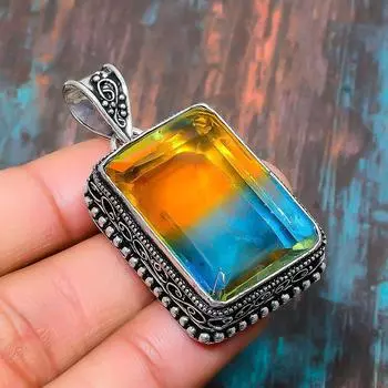 Замечательный двухцветный турмалин, драгоценный камень, ювелирные изделия ручной работы из стерлингового серебра 925 пробы 1.97 Inches жёлтый