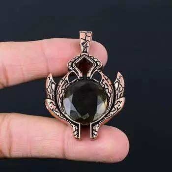 Замечательный дымчатый топаз, драгоценный камень, кулон ручной работы из чистой медной проволоки, обернутый ювелирными изделиями 2.17 Inches