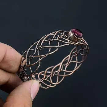 Замечательный красный гранат, драгоценный камень, медная проволока ручной работы, ювелирные изделия, регулируемый браслет Adjustable красный