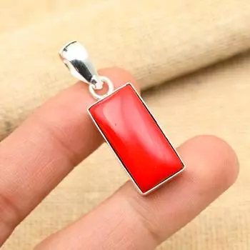 Замечательный красный коралловый драгоценный камень ручной работы из стерлингового серебра 925 пробы для женщин 1.75 Inches красный