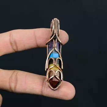 Замечательный кулон ручной работы из чистой медной проволоки с драгоценными камнями семи чакр 2.56 Inches фиолетовый