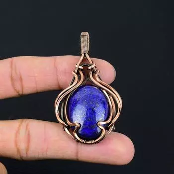 Замечательный лазурит, драгоценный камень, кулон ручной работы из чистой медной проволоки, обернутый ювелирными изделиями 2.36 Inches синий