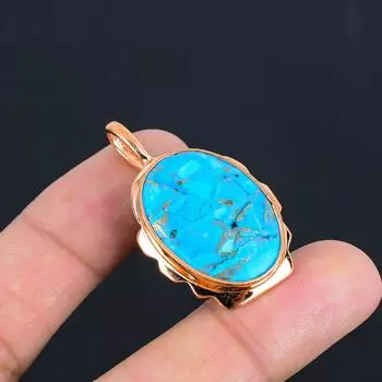 Замечательный медный кулон ручной работы с бирюзовым драгоценным камнем для матери 1.65 Inches синий