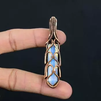 Замечательный молочный опал с драгоценным камнем ручной работы из чистой медной проволоки, ювелирный кулон 2.56 Inches белый