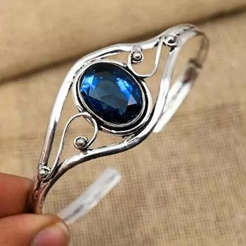 Замечательный синий сапфир, драгоценный камень, ювелирные изделия ручной работы из стерлингового серебра 925 пробы, регулируемая манжета