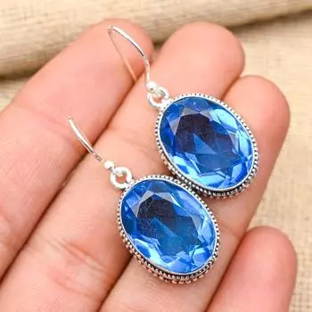 Замечательный танзанит, ювелирные изделия из стерлингового серебра 925 пробы, серьги ручной работы для свадебного подарка 1.60 Inches синий
