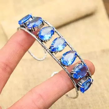 Замечательный танзанитовый драгоценный камень ручной работы из стерлингового серебра 925 пробы, ювелирный браслет