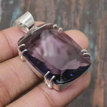 Замечательный ювелирный кулон ручной работы из стерлингового серебра 925 пробы с аметистом 1.77 Inches фиолетовый