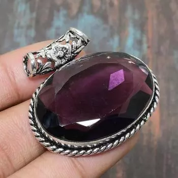 Замечательный ювелирный кулон ручной работы из стерлингового серебра 925 пробы с аметистом для нее 1.58 Inches фиолетовый