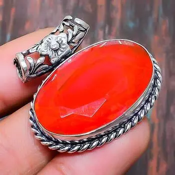 Замечательный ювелирный кулон ручной работы из стерлингового серебра 925 пробы с рубелитом 1.18 Inches оранжевый