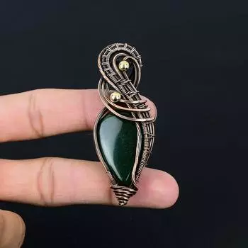 Замечательный зеленый нефритовый драгоценный камень, ювелирные изделия ручной работы, подвеска из чистой медной проволоки 2.76 зелёный