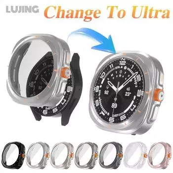 Замена на Ultra Case для Samsung Galaxy Watch 7 6 40 мм 44 мм Обновление до Galaxy Watch Ultra 47 мм Закаленное стекло для защиты экрана For Galaxy Watch 7 40mm чёрный