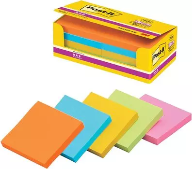 Заметки с сильным клеем, неоновые цвета, 75 x 75 мм, 90 листов x 10 книг Post-It 6541SS-NE
